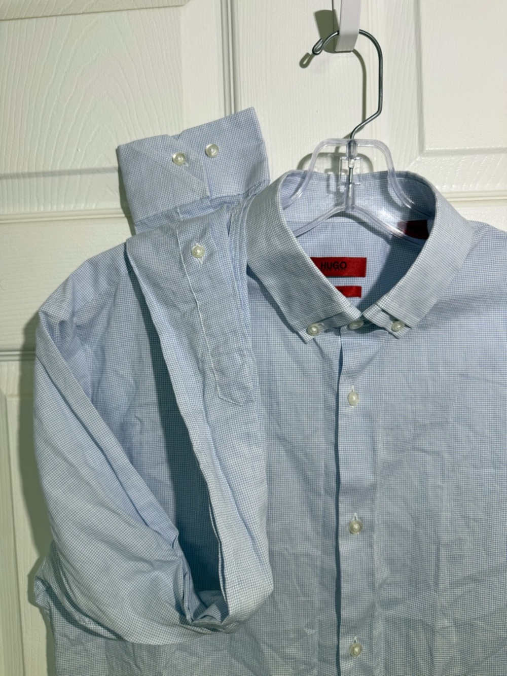 HUGO Light Blue Micro-Check Button-Down Dress Shirt